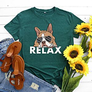 Women's T shirt Dog Graphic Letter Print Round Neck Basic Vintage Tops Green Blue Black miniinthebox