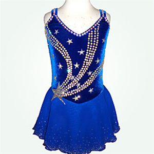Figure Skating Dress Women's Girls' Ice Skating Dress Blue Spandex High Elasticity Training Competition Skating Wear Handmade Patchwork Crystal  Rhinestone Sleeveless Ice Skating Figure Skating Lightinthebox