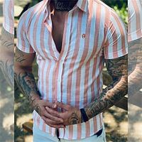 Men's Shirt Hot Stamping Striped Graphic Turndown Street Casual Button-Down Print Short Sleeve Tops Casual Fashion Breathable Comfortable Orange miniinthebox - thumbnail