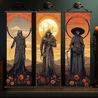 1pc Halloween Poster with Hangers Courtyard Skeleton Ghost Pumpkin Bat Party Witch Painting Lantern Enchantress Wall Art Canvas Posters Art For Home Living Room Decoration Wall Art Decor miniinthebox - thumbnail