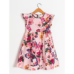 Kids Little Girls' Dress Floral Flower Loose Causal Print As Picture Midi Short Sleeve Regular Flower Basic Dresses Children's Day Fall Spring  Summer Loose 2-12 Years miniinthebox