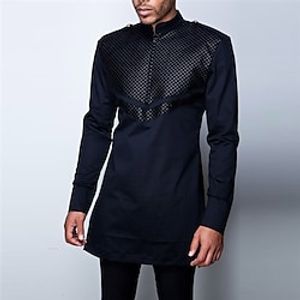 Men's Casual Shirt Summer Shirt Graphic Geometic Collar Black Street Daily Long Sleeve Print Clothing Apparel Fashion Ethnic Casual Lightinthebox