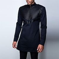 Men's Casual Shirt Summer Shirt Graphic Geometic Collar Black Street Daily Long Sleeve Print Clothing Apparel Fashion Ethnic Casual Lightinthebox - thumbnail