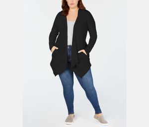 Plus Size Hooded Open Cardigan  Deep Black
