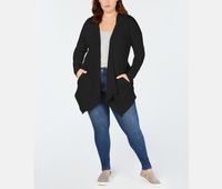 Plus Size Hooded Open Cardigan  Deep Black - thumbnail