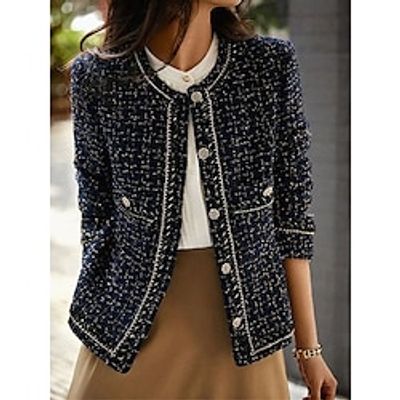 Women's Tweed Blazers for Women Work Business Casual Knit Blazer Cropped Jacket for Women Elegant Lady Jacket Plaid Winter Coat Lightinthebox
