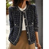 Women's Tweed Blazers for Women Work Business Casual Knit Blazer Cropped Jacket for Women Elegant Lady Jacket Plaid Winter Coat Lightinthebox - thumbnail