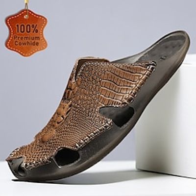Men's Sandals Slippers Flat Sandals Casual Daily Leather Breathable Comfortable Slip Resistant Lace-up Wine Black Brown Lightinthebox