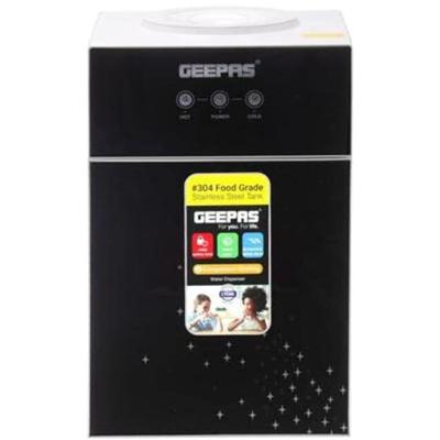 Geepas Hot And Cold Water Dispenser | Stainless Steel Water Tank With Fast Cooling And 2 Taps | Black | GWD17033