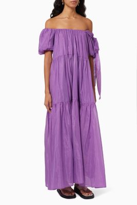 Joanne Balloon Maxi Dress in Silk & Cotton Gauze