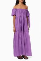 Joanne Balloon Maxi Dress in Silk & Cotton Gauze - thumbnail