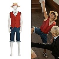 Inspired by One Piece Monkey D. Luffy Anime Cosplay Costumes Japanese Halloween Cosplay Suits Vest Pants Hat For Men's Women's miniinthebox - thumbnail