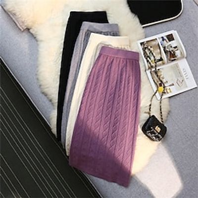 Women's Skirt Midi Skirt Knit Amethyst Black Almond Grey Skirts Knitting Elegant Fashion Casual Street Daily Fall Winter S M L Lightinthebox