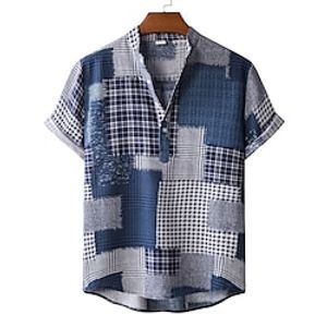 Men's Dress Shirt Casual Shirt T shirt Shirt Print Oil Painting Geometry Letter Round Neck Casual Daily Print Short Sleeve Tops Ethnic Style Retro Tropical Nostalgic Sea Blue Lightinthebox