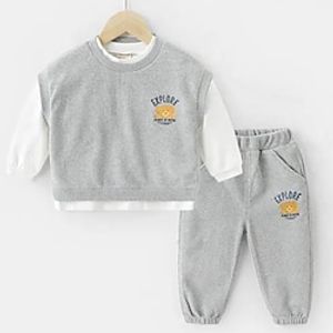 3 Pieces Kids Boys Hoodie  Pants Tank  Pants Clothing Set Outfit Cartoon Long Sleeve Cotton Set Street Cool Comfort Winter Fall 2-8 Years Navy Blue Gray Lightinthebox