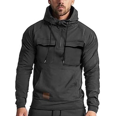 Men's Hoodie Quarter Zip Hoodie Tactical Black Pink Royal Blue Blue Brown Hooded Plain Pocket Sports  Outdoor Daily Holiday Streetwear Cool Casual Spring   Fall Clothing Apparel Hoodies Sweatshirts  miniinthebox
