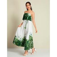 Satin Rose Blooming Belted Halo Dyeing Strapless Sleeveless Maxi Dress