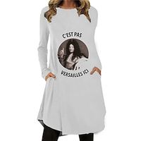 Women's Shift Dress Knee Length Dress White Long Sleeve Print Letter Pocket Print Fall Spring Crew Neck Casual Vacation 2022 S M L XL XXL 3XL miniinthebox - thumbnail