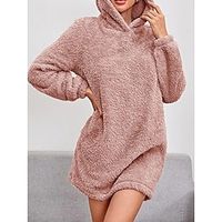 Women's Casual Dress Hoodie Dress Winter Dress Mini Dress Ruched Outdoor Street Daily Fashion Streetwear Hooded Long Sleeve 2023 Loose Fit Pink Khaki Gray Color S M L XL XXL Size Lightinthebox - thumbnail