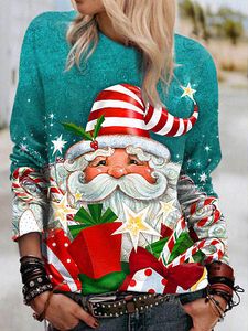 Women's Santa Print Long Sleeve Sweatshirt