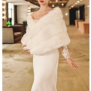 Faux Fur Wraps Shawls Women's Wrap Pure Elegant Sleeveless Terylene Wedding Wraps With Lace For Wedding Fall  Winter Lightinthebox