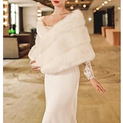 Faux Fur Wraps Shawls Women's Wrap Pure Elegant Sleeveless Terylene Wedding Wraps With Lace For Wedding Fall  Winter Lightinthebox