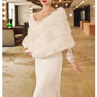 Faux Fur Wraps Shawls Women's Wrap Pure Elegant Sleeveless Terylene Wedding Wraps With Lace For Wedding Fall  Winter Lightinthebox - thumbnail