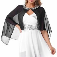 Shawl  Wrap Shawls Women's Wrap Pure Glittering Sleeveless Chiffon Wedding Wraps With Imitation Pearl For Wedding Spring  Summer miniinthebox - thumbnail