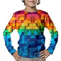 Boys 3D Geometric Multi Color Tee Shirt Long Sleeve 3D Print Spring Fall Sports Fashion Streetwear Polyester Kids 3-12 Years Crew Neck Outdoor Casual Daily Regular Fit miniinthebox