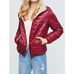 Women's Parka Fall Winter Warm Coat Fleece Quilted Jacket with Pockets Thermal Warm Windproof Comtemporary Stylish Casual Jacket Long Sleeve Solid Color Full Zip claret ArmyGreen Black Lightinthebox