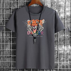 Men's Unisex Tee T shirt Hot Stamping Graphic Prints Tiger Letter Plus Size Print Short Sleeve Casual Tops Cotton Basic Fashion Designer Big and Tall White Black Khaki Lightinthebox