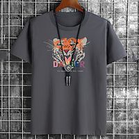 Men's Unisex Tee T shirt Hot Stamping Graphic Prints Tiger Letter Plus Size Print Short Sleeve Casual Tops Cotton Basic Fashion Designer Big and Tall White Black Khaki Lightinthebox - thumbnail