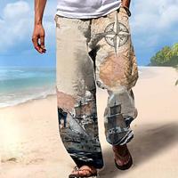 Men's Hawaiian Pants Trousers 3D Print Straight Leg Trousers Mid Waist Drawstring Elastic Waist Holiday Beaches Summer Spring Fall Relaxed Fit Inelastic Lightinthebox