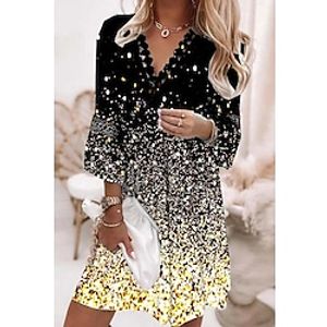 Women's A Line Dress Short Mini Dress Black 34 Length Sleeve Print Sequins Spring Summer V Neck Stylish Casual 2022 S M L XL XXL 3XL 4XL Lightinthebox