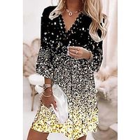 Women's A Line Dress Short Mini Dress Black 34 Length Sleeve Print Sequins Spring Summer V Neck Stylish Casual 2022 S M L XL XXL 3XL 4XL Lightinthebox - thumbnail