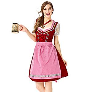 Carnival Oktoberfest Beer Trachtenkleider Women's Dress Apron Neckwear Bavarian Vacation Dress Costume Red miniinthebox