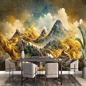 Landscape Wallpaper Mural Art Deco Gold Mountains Wall Covering Sticker Peel and Stick Removable PVC/Vinyl Material Self Adhesive/Adhesive Required Wall Decor for Living Room Kitchen Bathroom miniinthebox