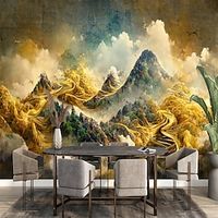 Landscape Wallpaper Mural Art Deco Gold Mountains Wall Covering Sticker Peel and Stick Removable PVC/Vinyl Material Self Adhesive/Adhesive Required Wall Decor for Living Room Kitchen Bathroom miniinthebox