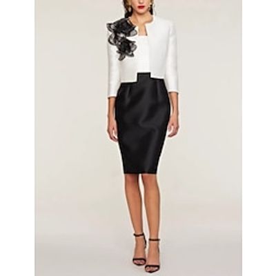 Sheath Column Mother of the Bride Dress Wedding Guest Elegant Petite Jewel Neck Knee Length Satin Half Sleeve with Appliques Split Front Ruching 2023 Lightinthebox Sheath Column Mother of the Bride Dress Wedding Guest Elegant Petite Jewel Neck Knee Length Satin Half Sleeve with Appliques Split Front Ruching 2023 Lightinthebox