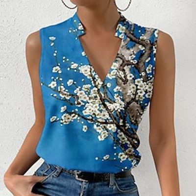 Women's Tank Top Floral Casual Holiday Red Blue Green Print Sleeveless Fashion V Neck Regular Fit Summer Lightinthebox