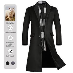 Men's Winter Coat Wool Coat Overcoat Outdoor Work Fall  Winter Wool Outerwear Clothing Apparel Basic Solid Colored Shirt Collar Single Breasted miniinthebox