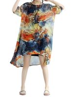 Casual Printed Irregular Hem Half Sleeves Chiffon Dresses