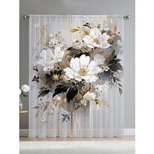 Flower Sheer Curtain Panels, Curtain Drapes For Living Room Bedroom, Farmhouse Curtain for Kitchen Balcony Door Window Treatments miniinthebox