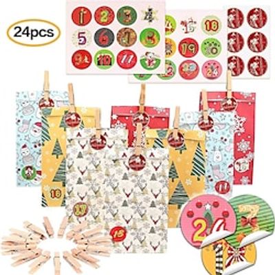 24pcs Christmas Kraft Gift Paper Bags, Advent Calendar Christmas Prints Gift Bags with Number Stickers Clips Ropes, Christmas Kraft Paper Gift Wrap Bags for Holiday Party Supplies Lightinthebox 24pcs Christmas Kraft Gift Paper Bags, Advent Calendar Christmas Prints Gift Bags with Number Stickers Clips Ropes, Christmas Kraft Paper Gift Wrap Bags for Holiday Party Supplies Lightinthebox