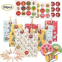 24pcs Christmas Kraft Gift Paper Bags, Advent Calendar Christmas Prints Gift Bags with Number Stickers Clips Ropes, Christmas Kraft Paper Gift Wrap Bags for Holiday Party Supplies Lightinthebox - thumbnail