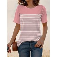 Women's T shirt Tee Striped Daily Weekend Pink Print Short Sleeve Fashion Crew Neck Regular Fit Summer Lightinthebox