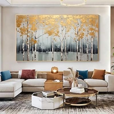 Handmade Oil Painting Canvas Wall Art Decor Original Autumn Forest Home Decor With Stretched FrameWithout Inner Frame Painting miniinthebox