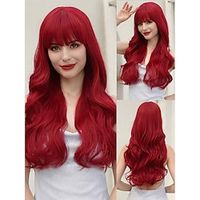 Red Wig With Bangs Ombre Burgundy Red Color Wig Wavy Long Curly Wave Synthetic Heat Resistant Fiber Hair Wigs for Women Daily Party Halloween Cosplay Wigs 26 Inch Christmas Party Wigs miniinthebox - thumbnail