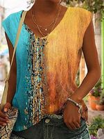 V-neck Casual Loose Retro Print Short-sleeved T-shirt