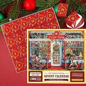 Christmas Gift for Kids Christmas Decor, Advent Calendar 2023 Christmas Jigsaw Puzzle, 24 Boxes 1008 Pieces Holiday Puzzle Gift for Kid Adult, Xmas Gift miniinthebox